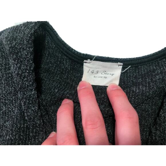 143 Story Dark Gray Boho Knit Cardigan w/ Long Sleeve & Ruffles Size Medium - Picture 4 of 9